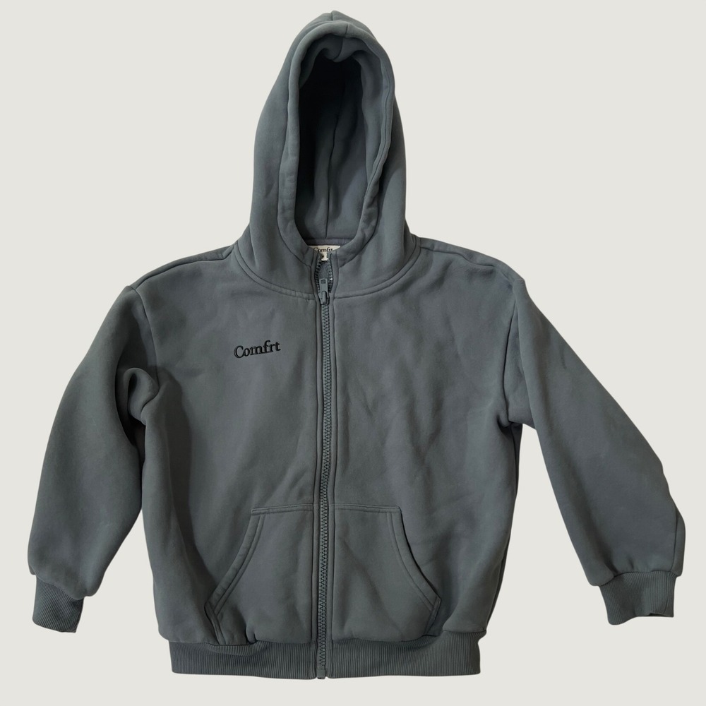 Comfrt Zip Up Hoodie Slate Blue Oversized Fleece Sweatshirt Kids Size M